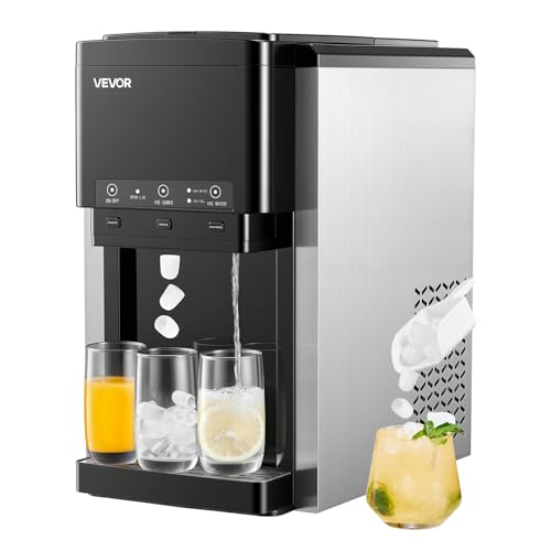 VEVOR Dispensador de Agua con Máquina de Hielo, 7 min/12 Piezas,16 kg/Día, Producción Rápida con Depósito, Hielo Esférico/Picado y Agua Fría, Ideal para Fiestas en la Cocina, 280 x 440 x 480 mm,