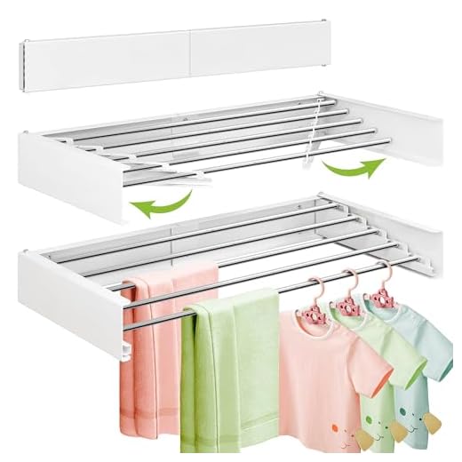 ZdwCyl Wall Mounted Drying Rack,32 inches,Foldbale, Clothes Drying Rack,Laundry Drying Rack Wall Mount,Drying Rack Clothing Space Saver,Retractable,Collapsible,Folding Laundry Rack,White
