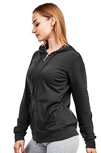 Women's Zip Up Cotton Light Hoodie Jacket Plus Size (Xl, Black) #TOP1