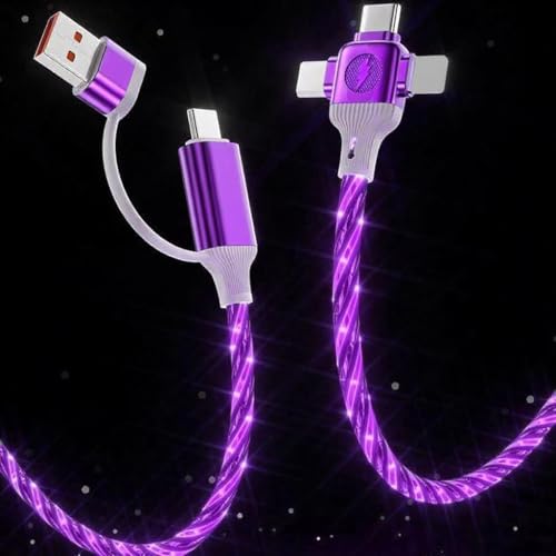 Image of 6 Combinations Multi Ports USB Charger USB A /USBC to Micro USB /Type C PD Fast Charging Cord Light Up LED Starry Current to be a Night Light Compatible with Most of devices-39 inches Purple