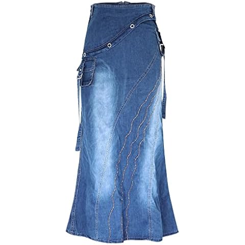 VEMOW Mujer Falda Vaquera con Cremallera Larga Maxi Cover