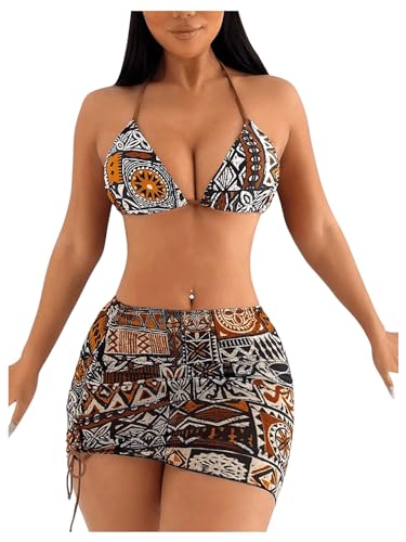 Image of RoseSeek Women's 4 Piece Polka Dots Bathing Suits Cover Up Skirt & Bandana
