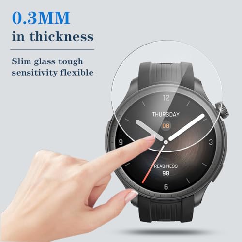 Image of SHUAXI Watch Screen Protector (3+2 Pack) Compatible for Amazfit Balance Tempered Glass Film Anti-Scratch High Definition Full Coverage and Silicone Protective Case