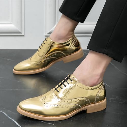 Men's Patent Leather Brogue Low Heel Oxfords Fashion Classic Round-Toe Lace Up Wing Tips Carved Business Dress Derby Shoes Casual Comfortable Formal Work Wedding Shoes2