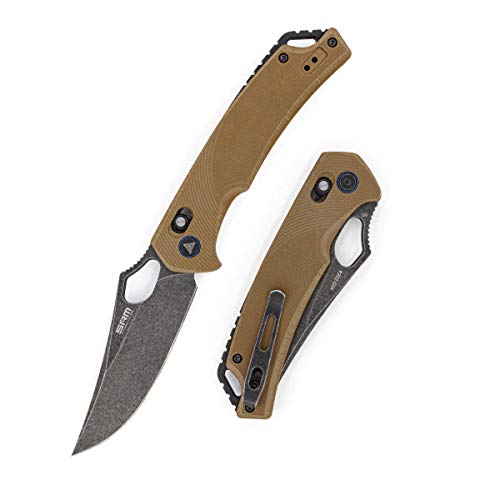 SRM Folding Pocket Knife, 2-Position Pocket Clip, Ambidextrous lock, D2 Steel Blade, Thumb Hole Opening, G10 Handle, Cool Knives EDC(9202-GW)