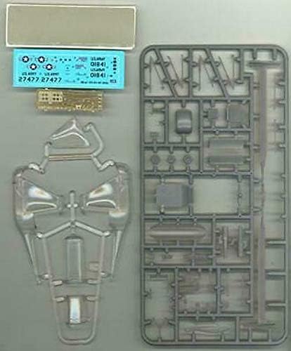 Contents of the AMP 48-007 model kit including sprues, decals, and photo-etch parts