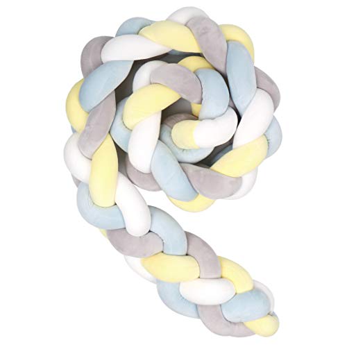 Baby Bettumrandung, Kinderbett Nestchen Weben Stoßstange Kantenschutz Kopfschutz für Babybett - 200 cm (6 Stil) (Gelb + Grau + Weiß + Blau)