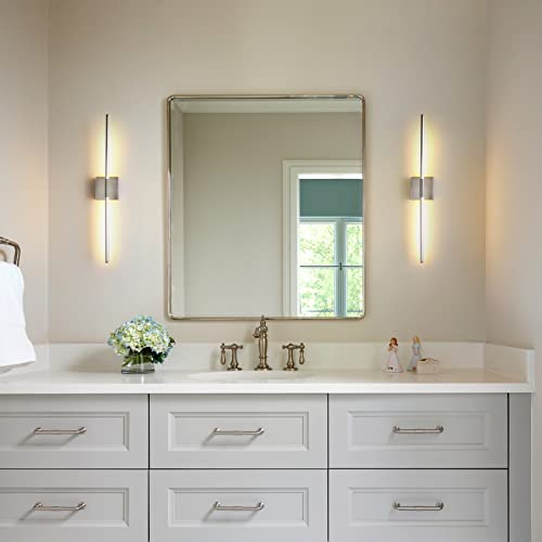 Image of KUZZULL Modern Minimalist LED Bathroom Sconce, Brushed Nickel, 27.8 inch x 4.3 inch x 3.4 inch
