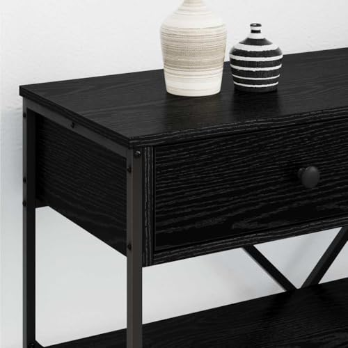 Mesa consola de madera de roble negro de diseño sofisticado con espacio de almacenamiento elegante 5