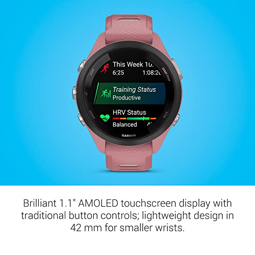 Image of Garmin Forerunner 265S Running Smartwatch, Colorful AMOLED Display, Training Metrics and Recovery Insights, Light Pink and Powder Gray