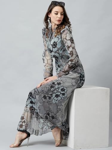 Litzo Women's Chiffon A-Line Maxi Dress (L-64-S_Black