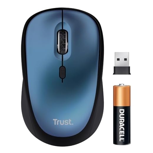 Trust Yvi+ Mouse Wireless Silenzioso con Design Sostenibile, 800-1600 DPI, per Mano Sinistra e Destra, Microricevitore USB, Mouse Senza Fili Compatto per PC, Computer, Laptop, Mac - Blu