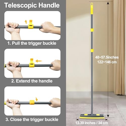 NEWE 3 en 1 Gummibesen mit Stiel 146 cm, Besen Gummiborsten mit Abzieher und Tragbarer Fusselentferner Entfernen von Tiere Katzen Hunde Haare Applicable à la Moquette, aux fenêtres, aux sols carrelés – Bild 7