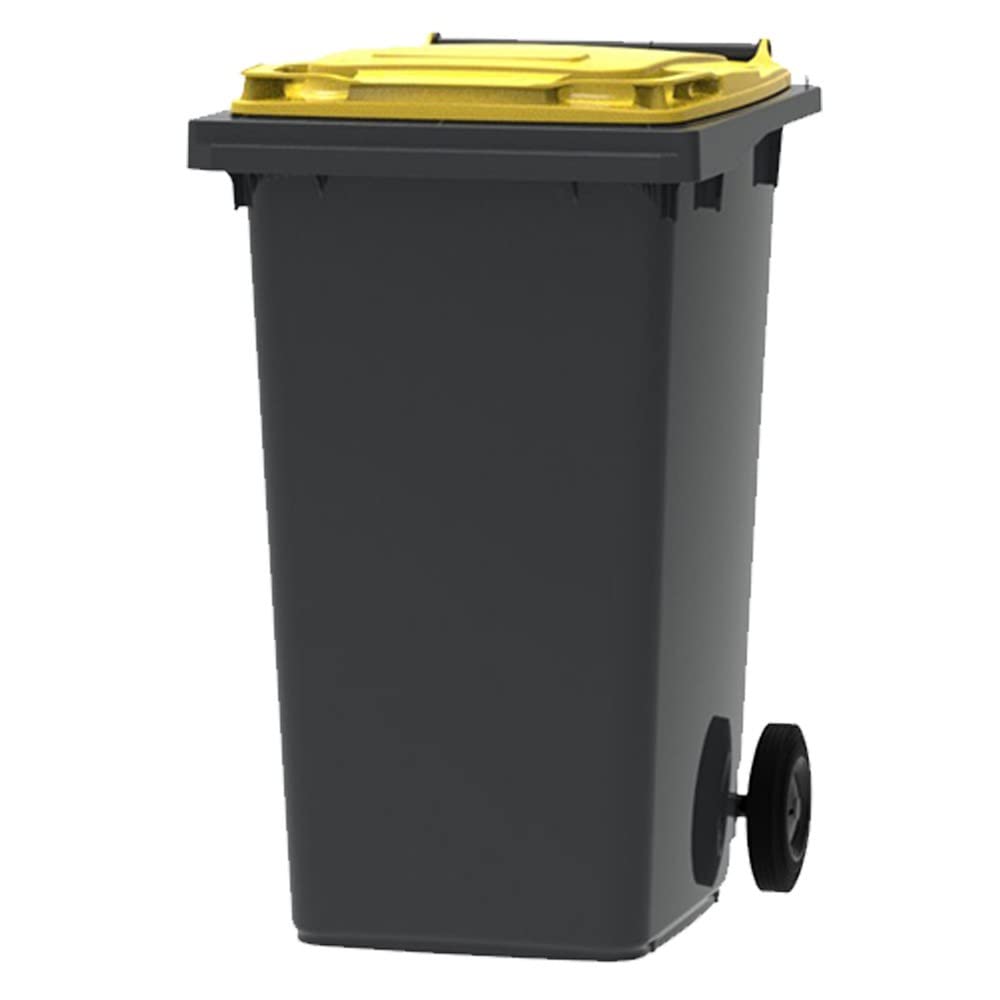 ESE France Conteneur Poubelle à déchets 2 roues - 240L - Robuste et Économique - 100% Recyclé - Gris avec Couvercle Jaune - Fabriqué en France