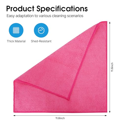 QYL Microfiber Cleaning Cloth,12 Pack Cleaning Rags, Cleaning Towels with 4 Color Assorted, 11.8"X11.8"(Green/Blue/Yellow/Pink) - Image 2