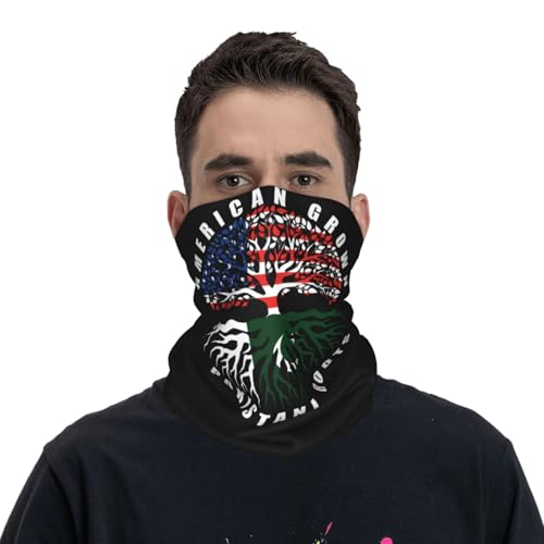 American Grown with Pakistani Roots Pakistan Flag Neck Gaiter Balaclava Face Mask for Men Women Patriotic Design Seamless Bandana Cover Scarf Headwear Headband Head Wrap White2
