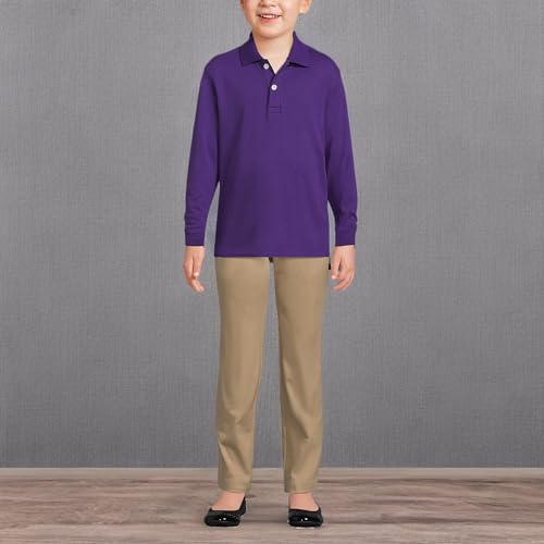 Image of Lands' End School Uniform Girls Long Sleeve Feminine Fit Interlock Polo Shirt