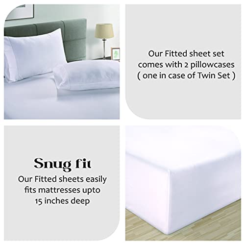 Lane Linen 100% Organic Cotton White Full Size Fitted Sheet Only, 3-Piece Set (1 Fitted Sheet, 2 Pillowcases) Percale Weave, Bed Fitted Sheets, Breathable, Fits Mattress Upto 15" Deep - White #TOP5