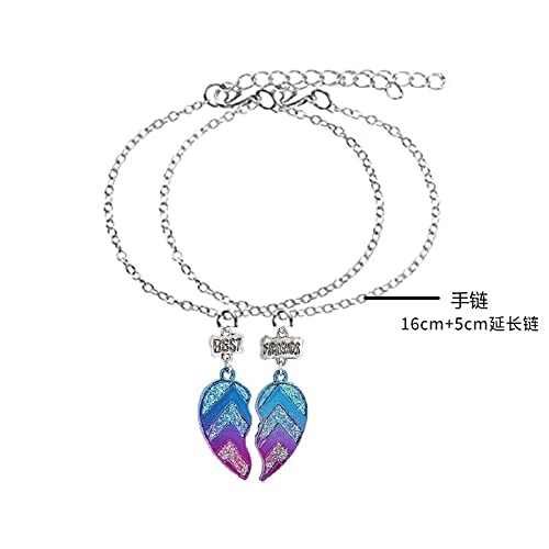 Image of COLORFUL BLING 2 Pcs Best Friends Forever Half Heart Pendant Panda Kola Bracelet Set Couple Lover BFF Friendship Cartoon Jewelry for Women-Heart
