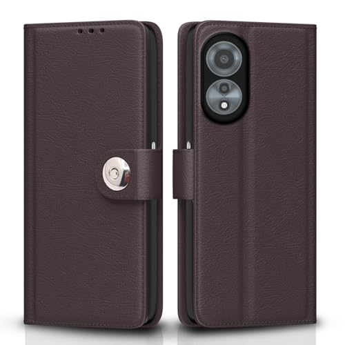 Image of Pikkme Flip Cover Leather Finish | Inside TPU with Card Pockets | Wallet Stand and Shock Proof | Complete Protection Button Flip Case for Oppo A78 4G (Coffee)
