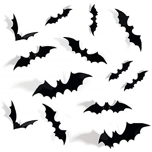 72PCS Halloween 3D Bats Decoration, DIY Scary Wall Bats Wall Decal Wall Stickers 4 Different Sizes Halloween Party Decoration Supplies