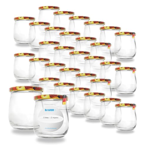 Flaschenbauer Lot de 32 bocaux polyvalents Twist-Off 417 ml – Parfait pour confitures, miel, fruits, légumes – Diverses couleurs