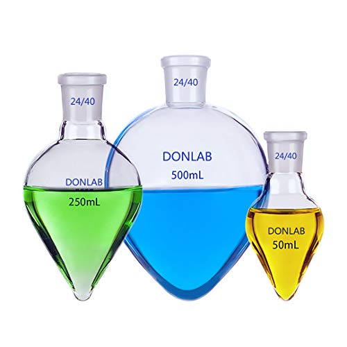DONLAB CKA-0050 Borosilicate Glass 50ml Pear Shaped Boiling Flask with 24/40 Joint Distillation Apparatus Taper Flask