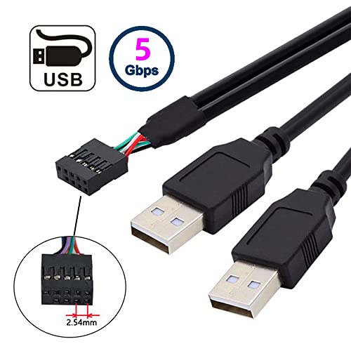 NFHK Motherboard 9Pin 10Pin Female Housing to Dual USB 2.0 Male Type-A Cable 50cm, 50 cm - Image 2