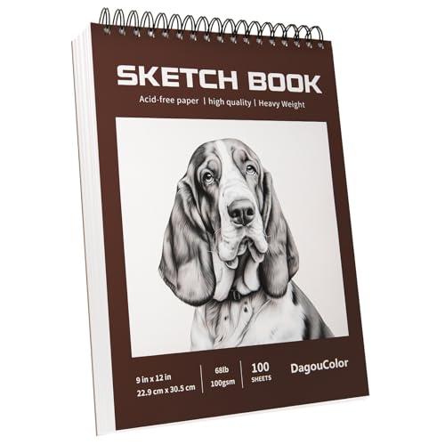 DagouColor 100 hojas cuadernos de dibujo en espiral Sketch Book, Dibujos artísticos sin ácido, Almohadilla de dibujo del artista, 100 gsm, 22.9 cm x 30.5 cm