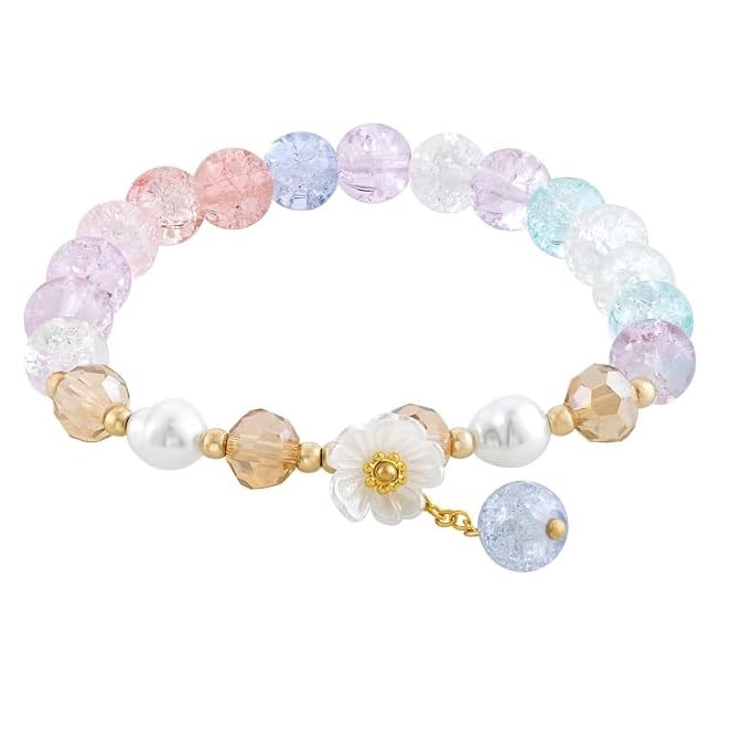 Stretchable Elastic Multicolor Shining Crystal Glass Beads Pearl Charm Daisy Flower Latkan Moti Bracelet Friendship Band For Girls And Women (B0CZJRBGLY) Amazon Price History, Amazon Price Tracker