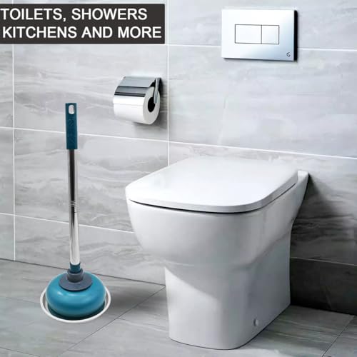 Image of Toilet Plunger Heavy Duty, High Pressure Toilet Plunger Clog Remover, Toilet Dredge Plunger, Air Plunger for Toilet Bathroom, Flexible Rubber Head Stainless Steel Handle
