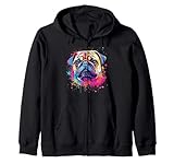colorato splash art pug dog felpa con cappuccio