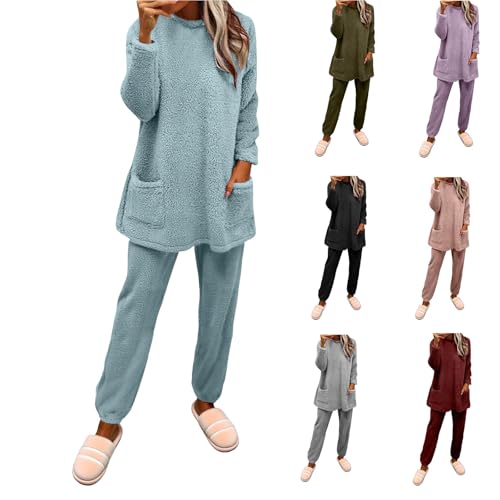 Conjunto de pijama térmico para mujer, conjunto de pijama cálido de forro polar con cremallera de 1/4, terciopelo coral, ropa de dormir acogedora para invierno, ropa de dormir de forro polar para