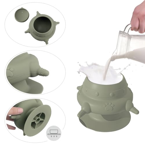 Aufzuchthilfe Hund Katze Stillstation mit 4 Nippel Milchfutterstation Silikon Futterstation Welpenmilch Katzenmilch Feeder Selbstfütternd Silikonnippel Baby Neugeborene Haustier Fütterung Seladongrün
