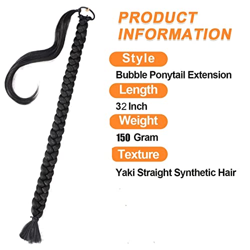 Black Braided Ponytail Extension For Women Tail 32 Inches Kinky Straight Wrap Around Hair Extensions Pony Tail Hair Piece Synthetic Ponytail Extention #TOP3