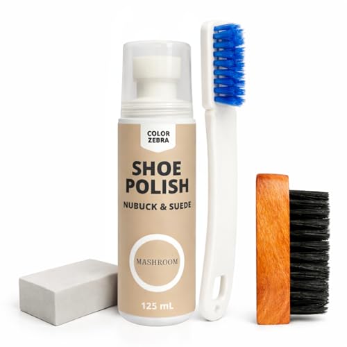 Image of Color Zebra Nubuck & Suede Shoe Polish and Shoe Care Kit | 125 ML Renovator with Handled Brush, Wooden Suede Brush & Cleaning Block