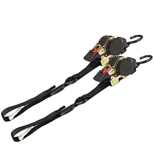 2 Auto Retract NO-RATCHETING Ratchet Straps w/Soft Loop | 1" x 10' SELF-CONTAINED