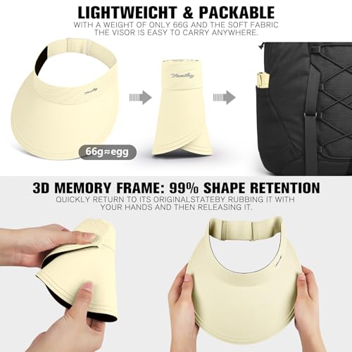 Image of YANIKY Sun Visor for Women Wide Brim Summer UPF50+ UV Protection Seamless Sun Hats Foldable Beach Cap (US, Alpha, One Size, Beige)