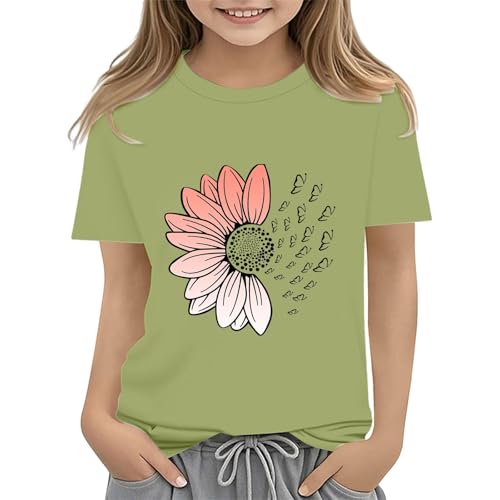 Girls Loose Fit Sunflower Graphic T Shirts Short Sleeve Crewneck Cute Pattern Printed Tops (B-Mint Green, 2-3 Years)
