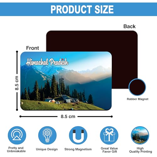 Image of Elegant Fridge Magnet with Themes |Rectangular Size Refrigerator Magnet with Magnetic Rubber Back | Pack of 1, 8.6cm X 5.4cm (Himachal Pradesh - Design 2)