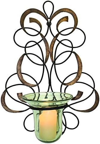 MY SWANKY HOME Luxe Gold Bronze Swirl Scroll Wall Candle Holder Pillar Sconce Ribbon Ornate