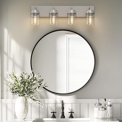 Espird Bathroom Lighting Fixtures, 4-Light Bathroom Vanity Lights Over Mirror, Brushed Nickel Vanity Light with Glass Shade, Modern Vanity Lighting Fixtures for Bathroom, Bedroom, Hallway by Espird - Image 8