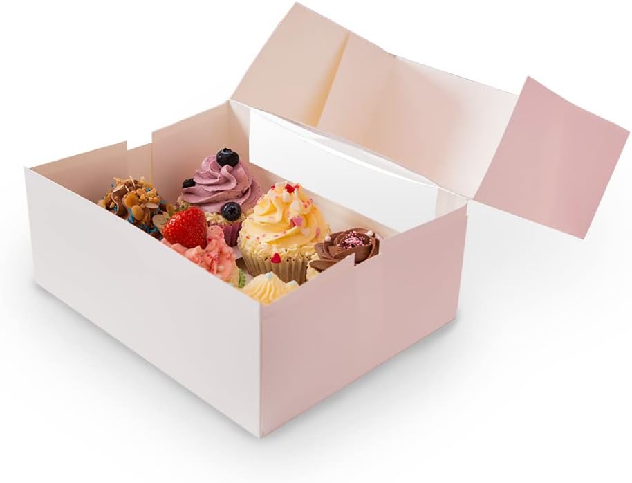 BIOZOYGCupcake Muffin Box with Large Viewing Window Including Insert I Pack of 25 Patisserie Boxes Gift Boxes White I Organic Box Take Away Cardboard Box Biodegradable