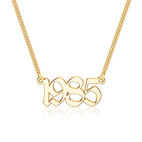 1985 Necklace, 35th Birthday Gifts for Women Birth Year Number Necklace Old English Necklaces for Mom Bridesmaid Sister Best Friend Jewelry Personalized Gifts for Her Born in 1985