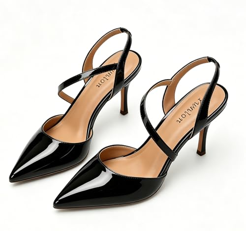Image of Closed Toe Slingback Heels Wedding High Stiletto Heel for Women 3.3 Inch Ankle Strap Pointed Toe Pumps Prom Dress Bride Shoes for Dinner Party Sexy