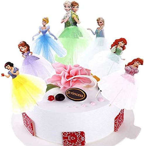 7pcs Cupcake Topper Picks - Princess Themed Cupcake Toppers For Kids Party（Anna, Ariel,Cinderella, Elsa, Sofia,Snow White ）