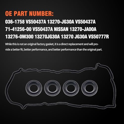 Image of HiSport Valve Cover Gasket Set - Compatible with Nissan 2007-2012 Altima 2.5L 2008-2012 Rogue 2.5L 2007-2012 Sentra 2.5L Eng. Code QR25DE - Replace VS50777R