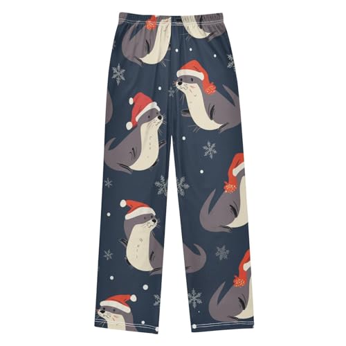 ZZXXB Otter with Xmas Hat Boys Long Pants Soft Trousers Elastic Waist Kids Lounge Bottoms with Pockets S-XL2