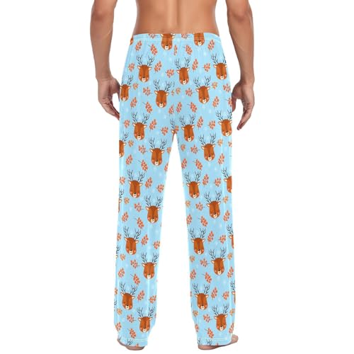 Cute Deers Men's Pajamas Pants Cotton Sleep Bottoms Pants Lounge Sleepwear - S3
