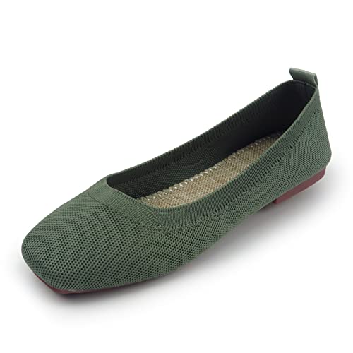 Image of RVROVIC Women's Knit Square Toe Ballet Flats, Slip‑On Casual Flat Shoes